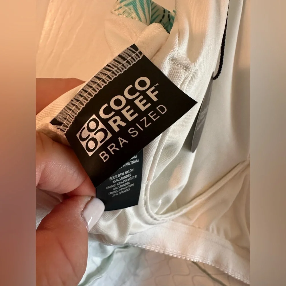 NWT COCO REEF 34D Siren Aura Ruffle Underwire Tankini Top Blue Green Geometric